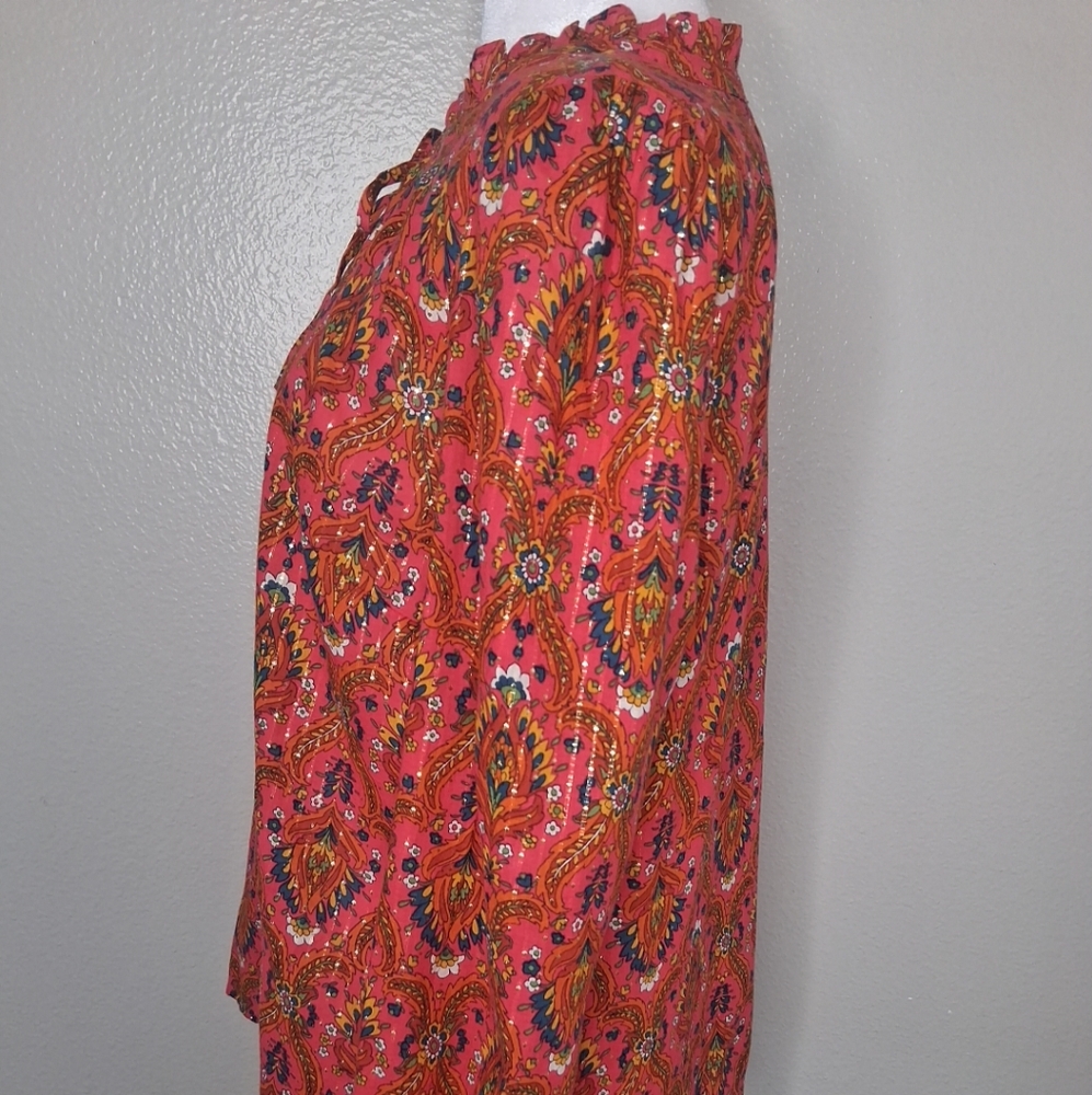 Talbots Floral Lattice Blouse Lightweight Multicolor Metallic Long Sleeve Size M - Picture 11 of 15